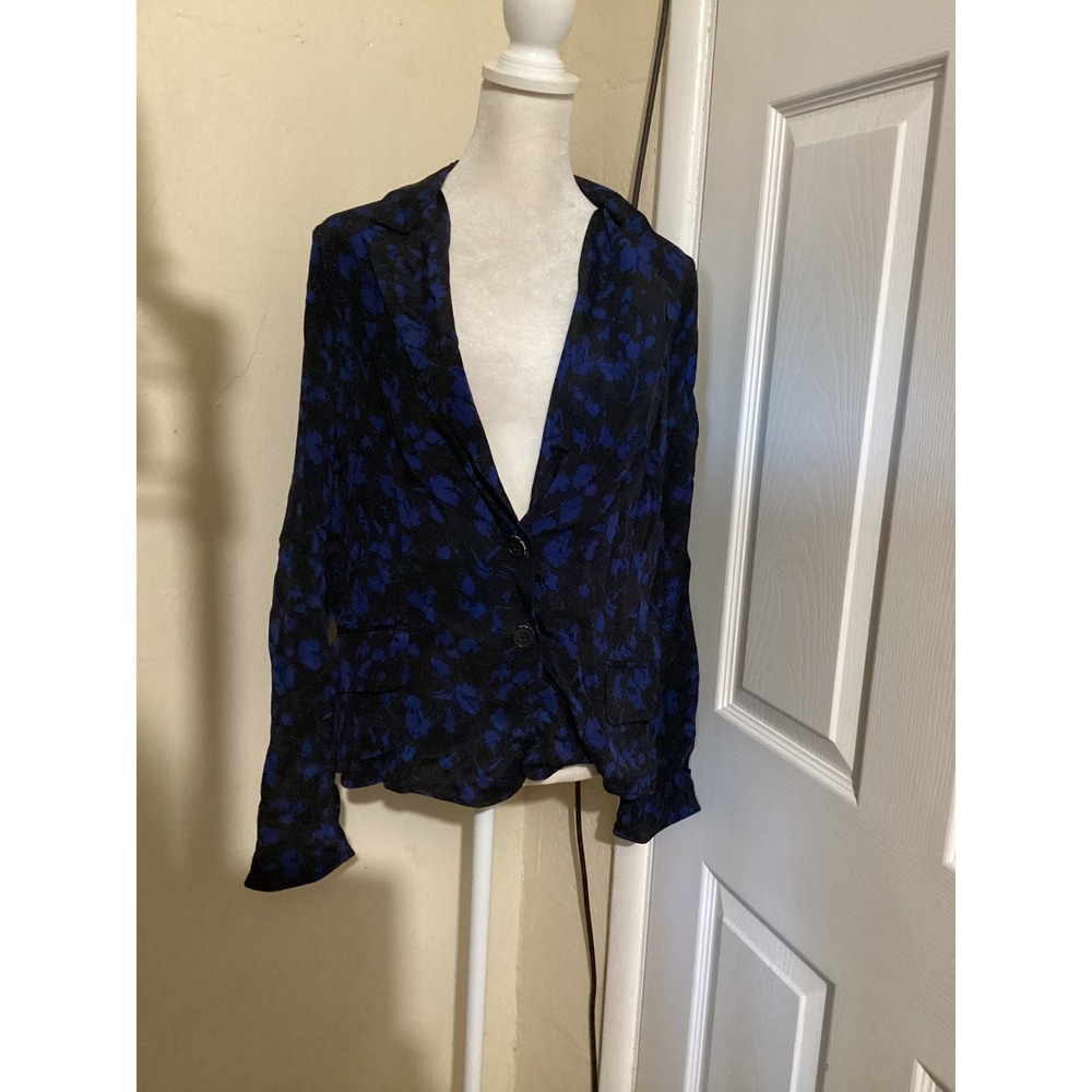 10 Crosby Derek Lam Blue Black Floral Blazer Jacket Size 4 Made in USA